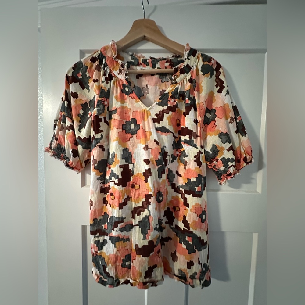 Pink and Black Flutter Sleeve Ruffled Blouse